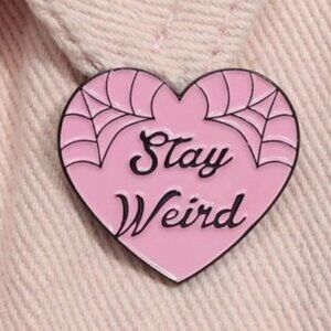 NWT, Heart Shape Stay Weird Enamel Pin